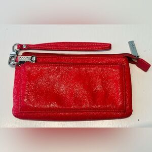 Hobo Leather Wristlet Wallet Tangerine Pockets Textured Shiny